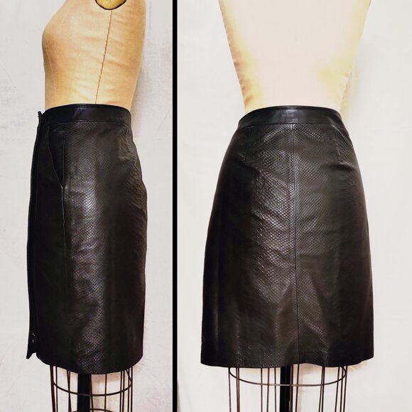 VINCE Snake Embossed Wrapped Leather Pencil Skirt in Graphite Black 6 Small EUC - Picture 6 of 8